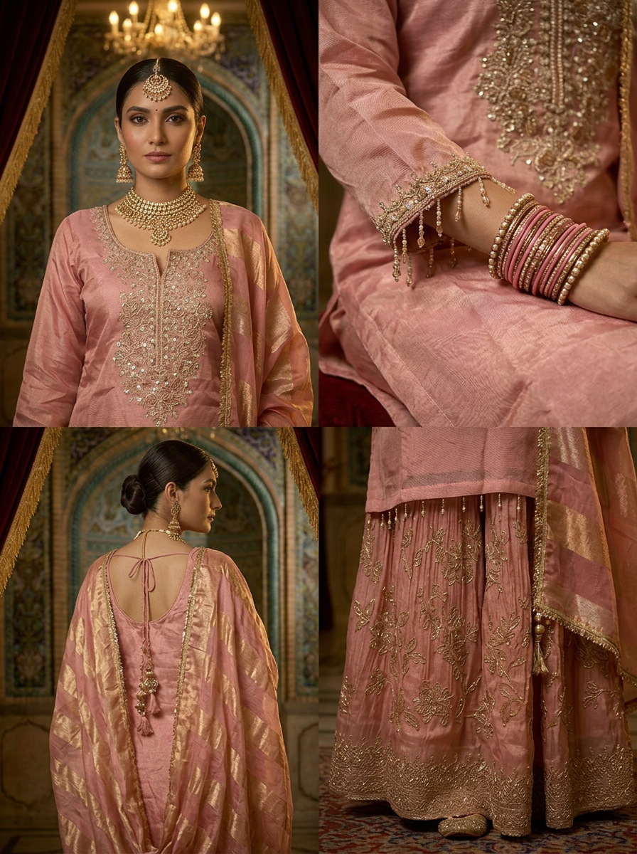 Neerus Pink tissue embellished suit set - side view