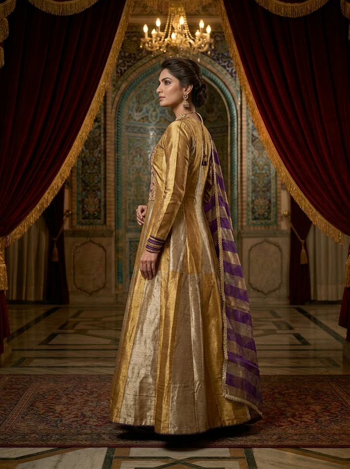 Neerus Gold tissue embellished suit set - back view