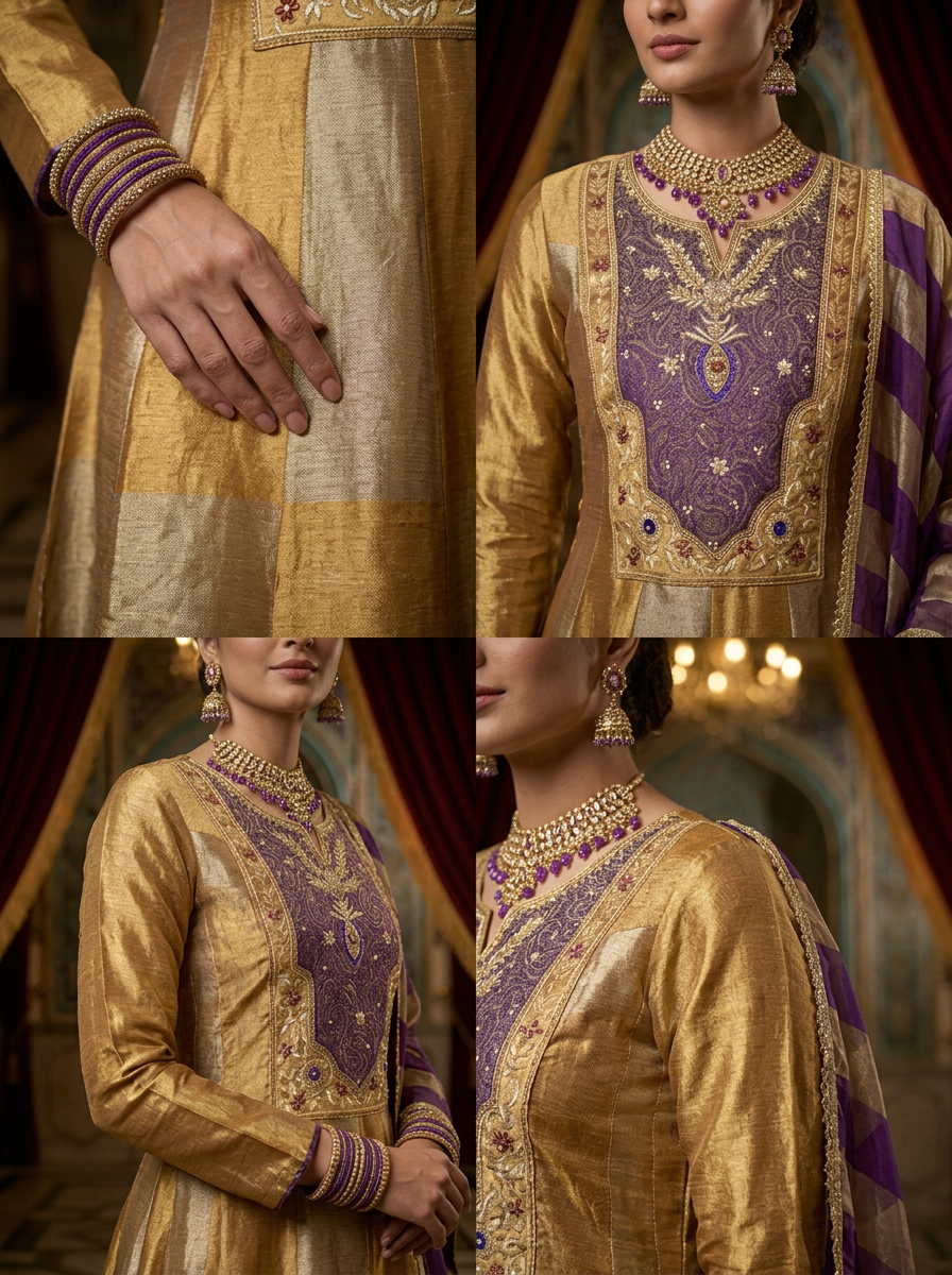 Neerus Gold tissue embellished suit set - side view