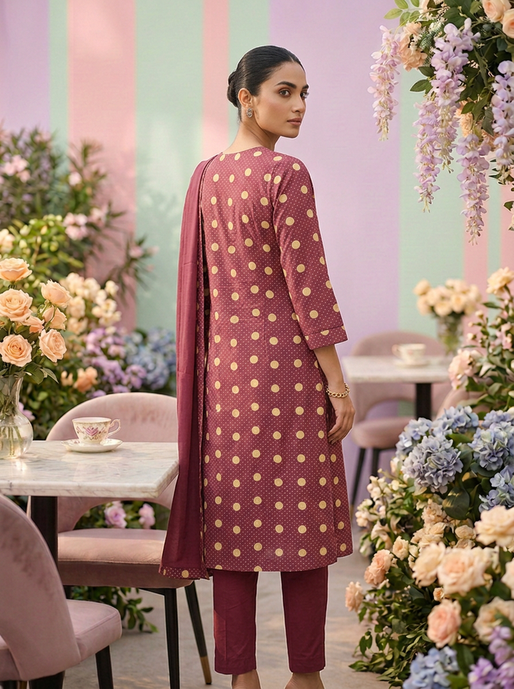 Neerus Pink cotton printed suit set - back view
