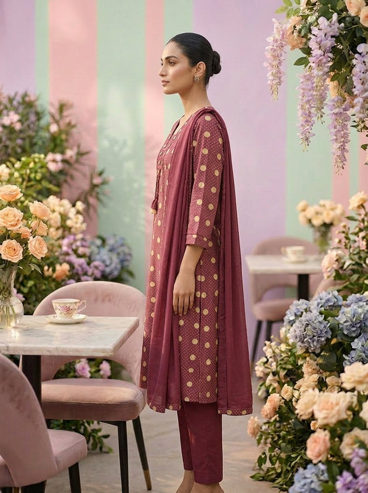 Neerus Pink cotton printed suit set - detail view 1
