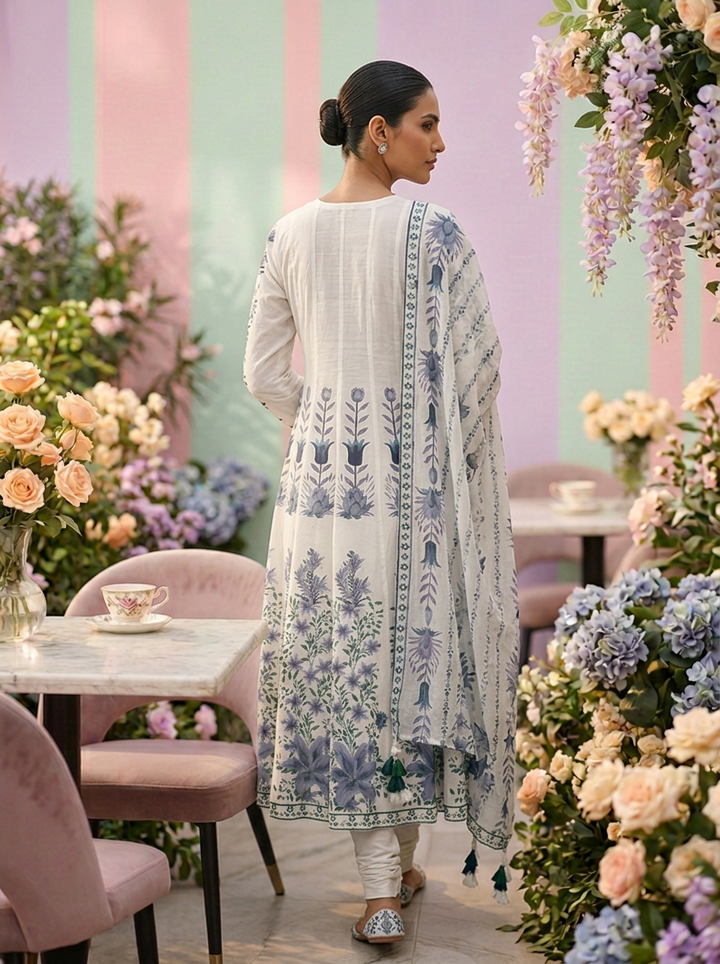 Neerus Green cotton printed suit set - side view