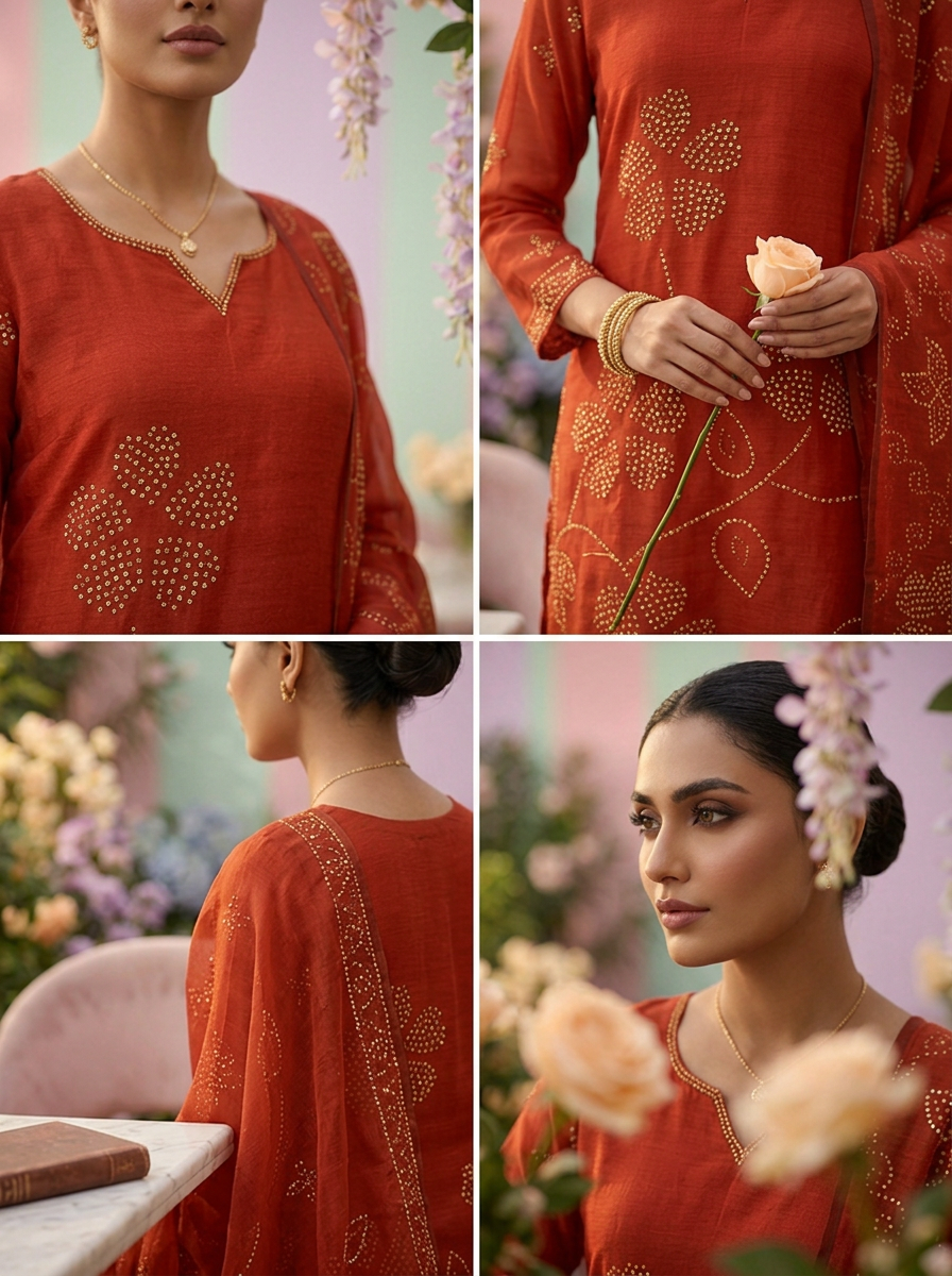 Neerus Orange linen printed suit set - detail view 1