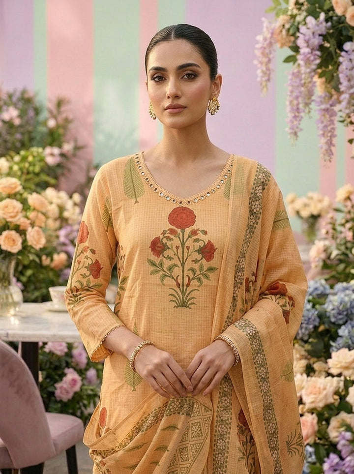 Neerus Gold cotton printed suit set - detail view 2