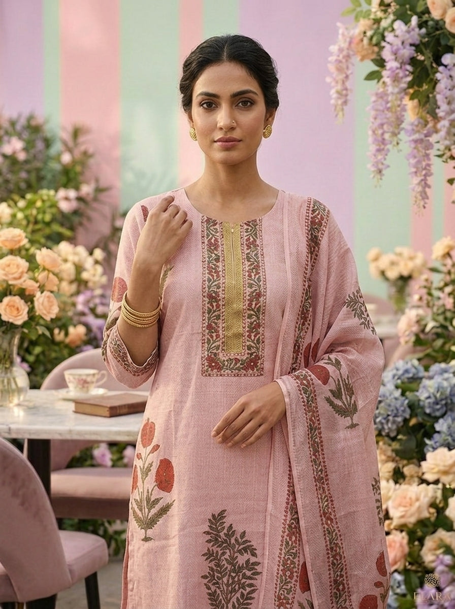 Neerus Pink cotton printed suit set - detail view 1