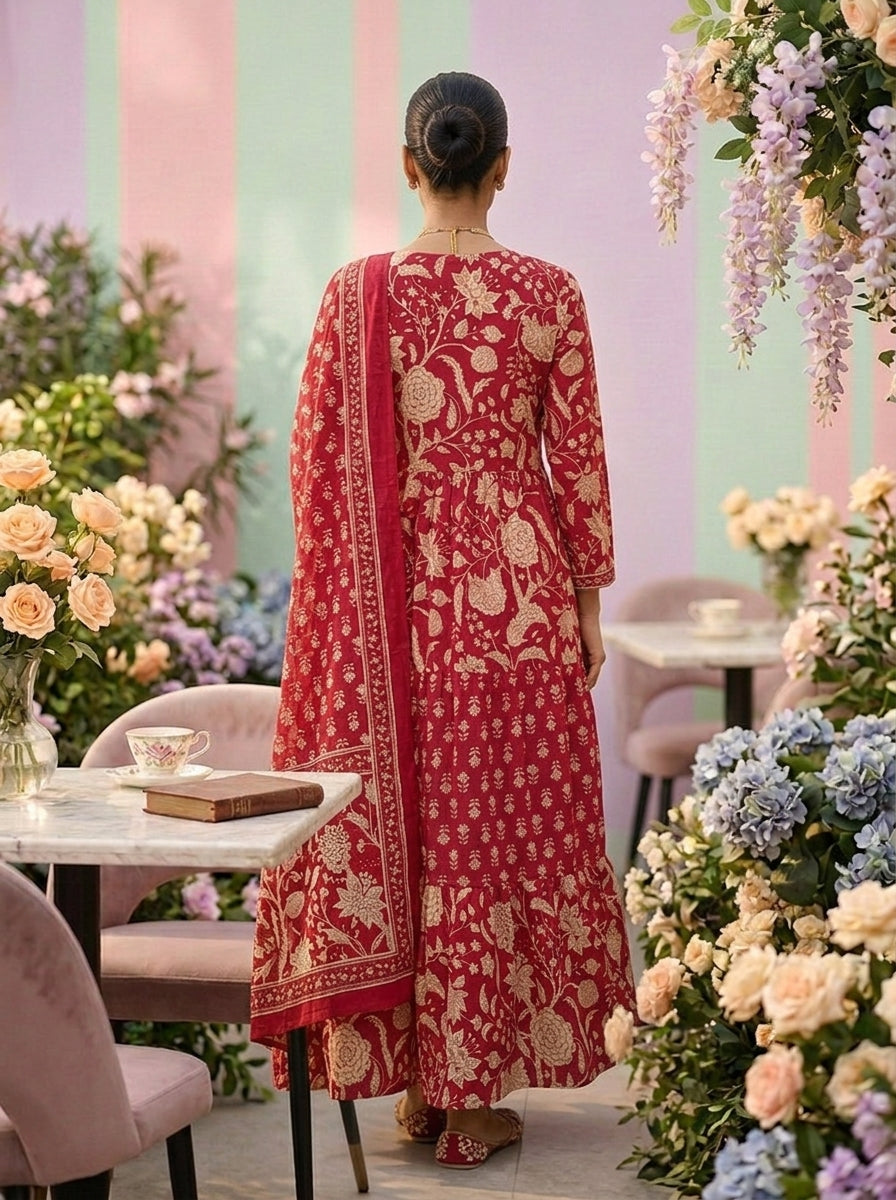 Neerus Pink cotton printed suit set - detail view 2