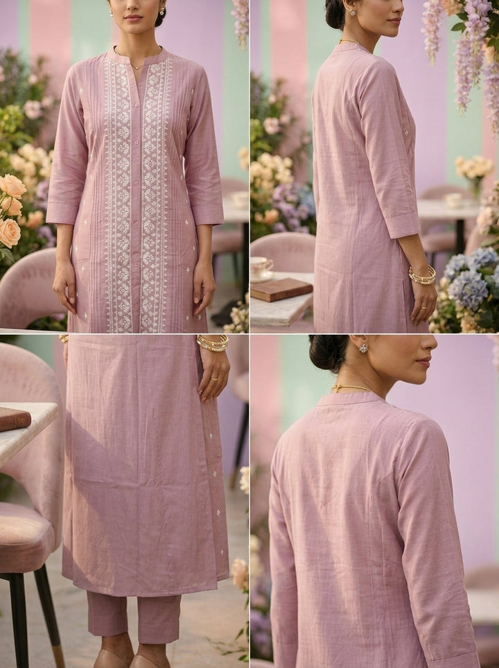 Neerus Purple muslin hand embroidered kurti - side view