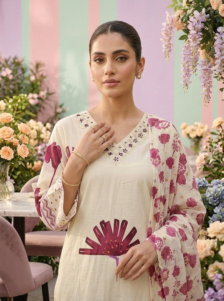 Neerus Maroon cotton printed suit set - detail view 2