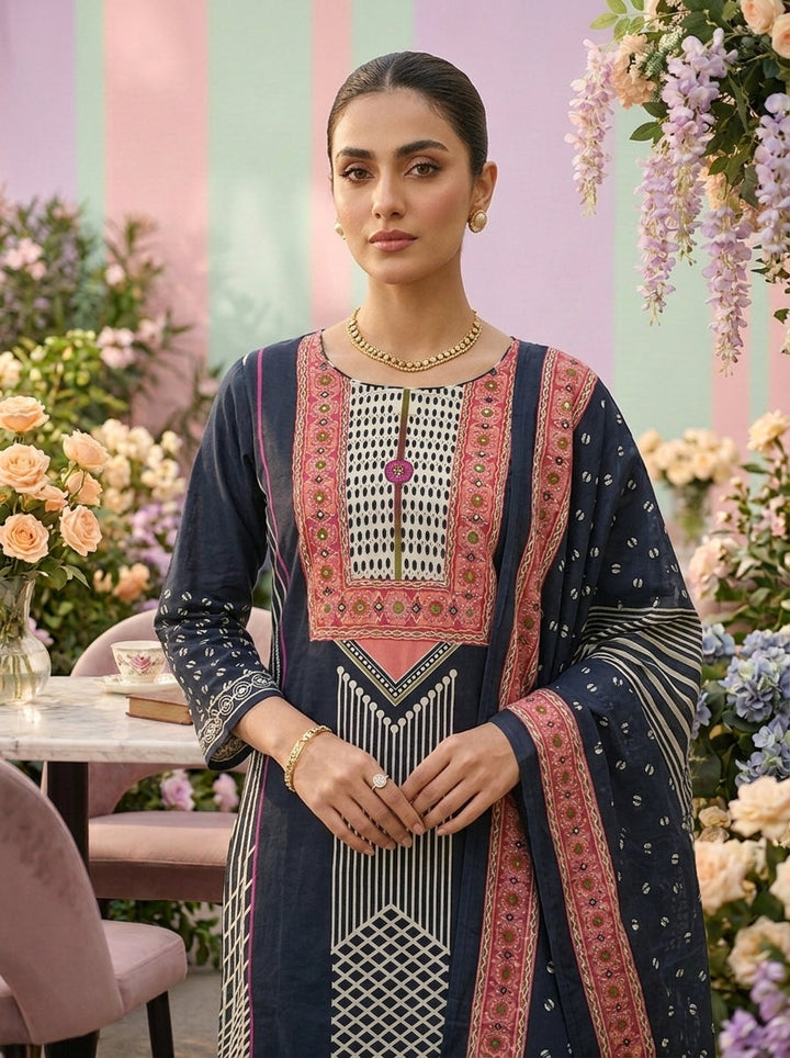 Neerus Blue cotton printed suit set - detail view 2