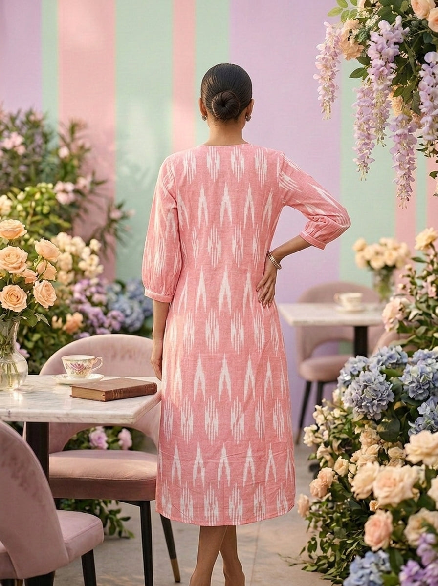 Neerus Pink cotton printed kurti - back view