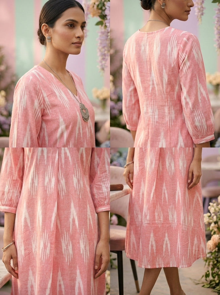 Neerus Pink cotton printed kurti - side view