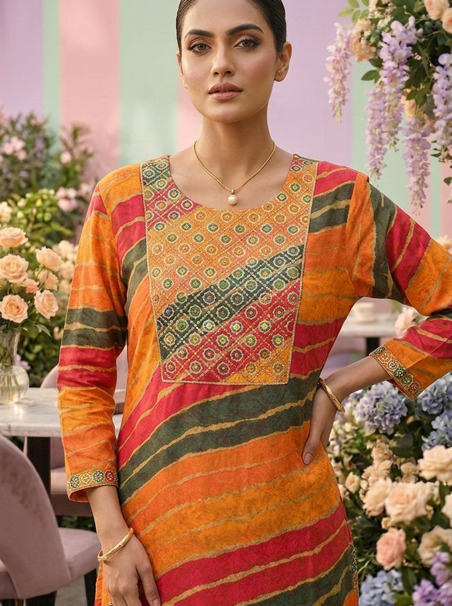 Neerus Multi rayon embellished kurti ethnic wear - detail view 1