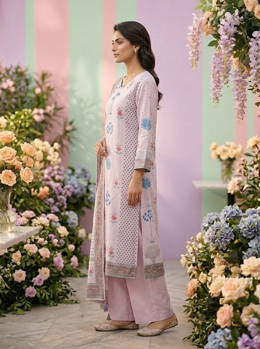 Neerus Purple rayon printed suit set - side view