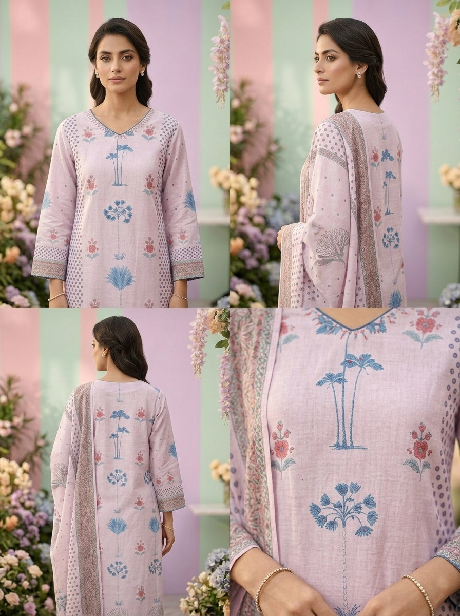 Neerus Purple rayon printed suit set - detail view 2