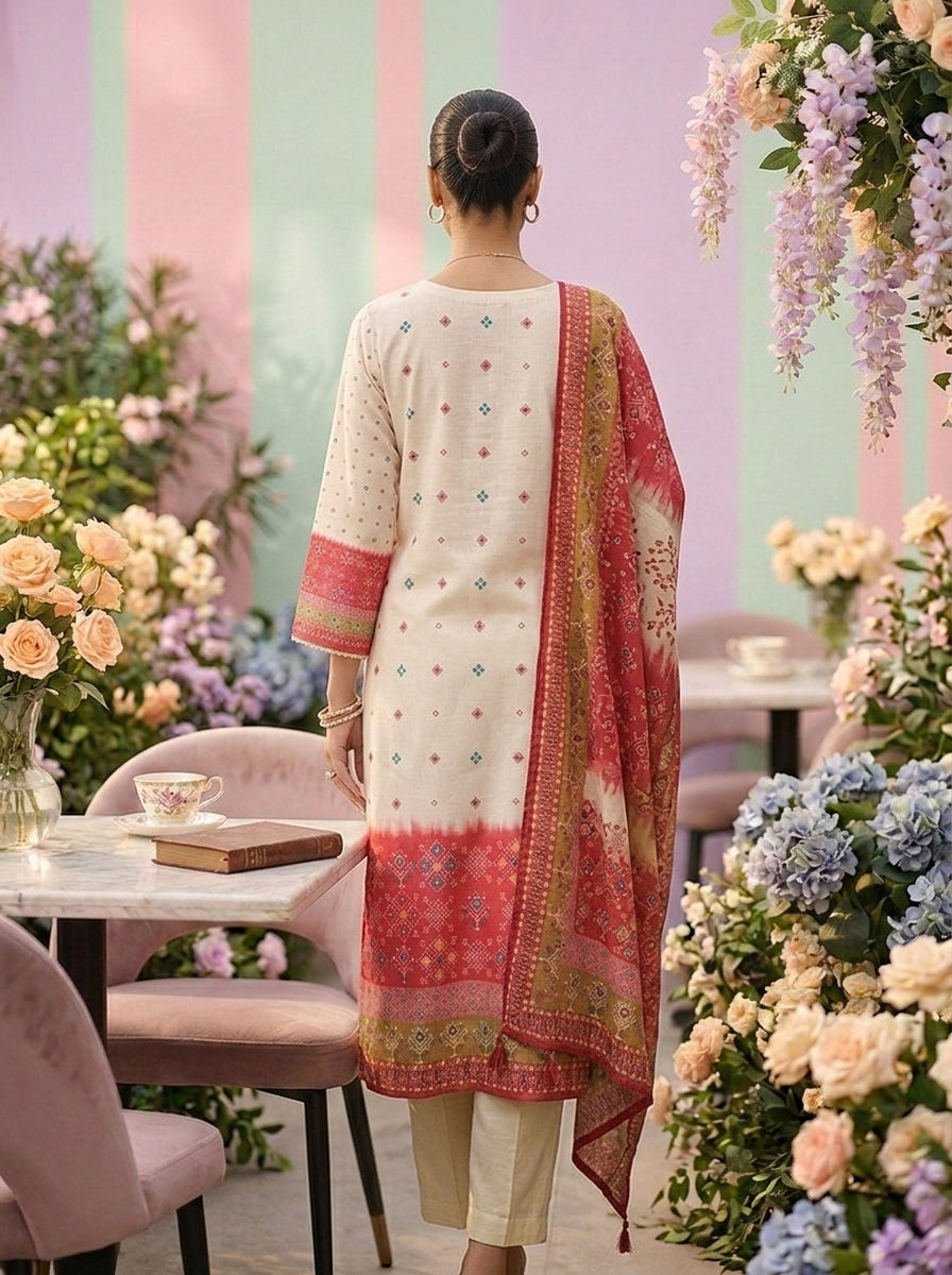 Neerus Pink rayon printed suit set - back view