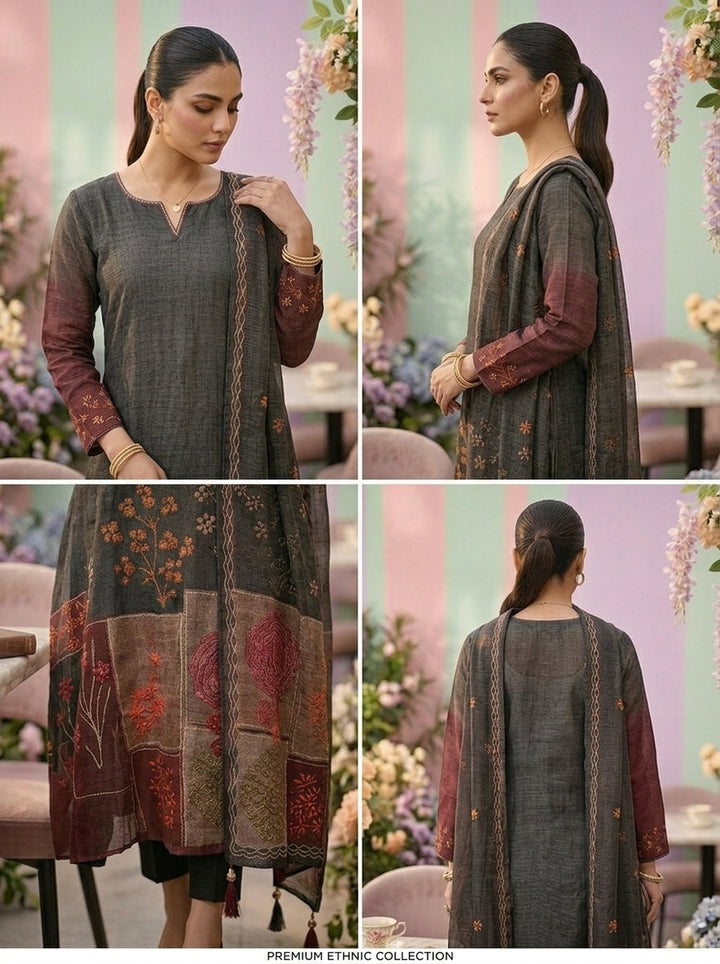Neerus Grey linen printed suit set - detail view 2