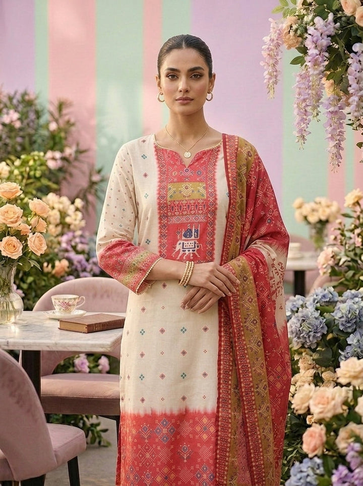 Neerus Pink rayon printed suit set - detail view 1