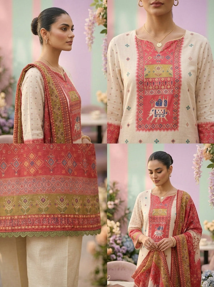Neerus Pink rayon printed suit set - detail view 2