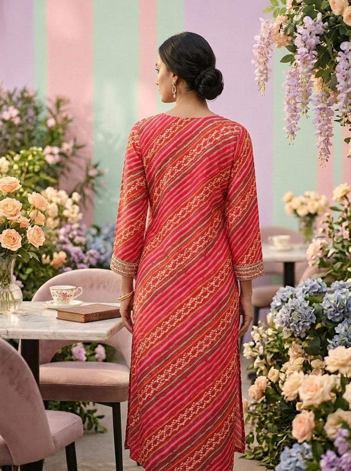 Neerus Pink rayon printed kurti - back view