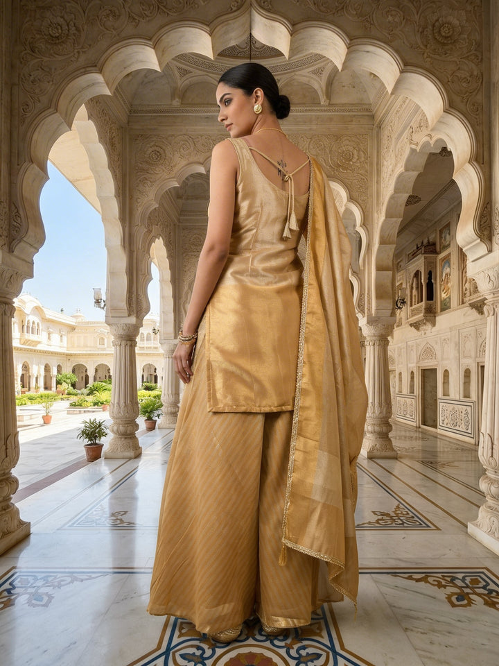 Neerus Gold tissue hand embroidered suit set - back view