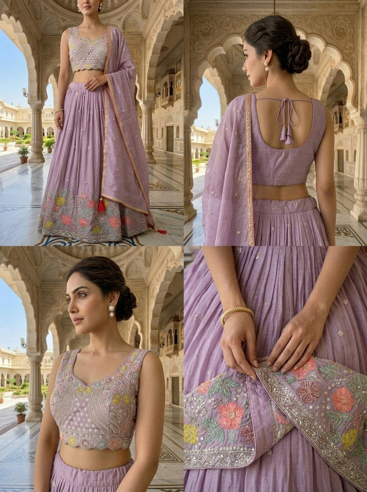 Neerus Purple chinon embellished lehenga set - detail view 2
