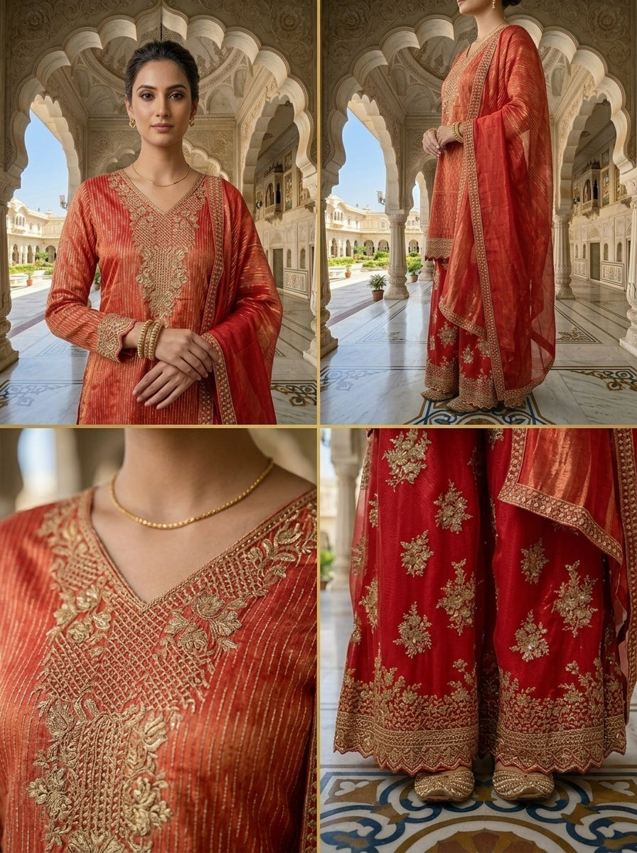 Neerus Red tissue embellished suit set - detail view 1