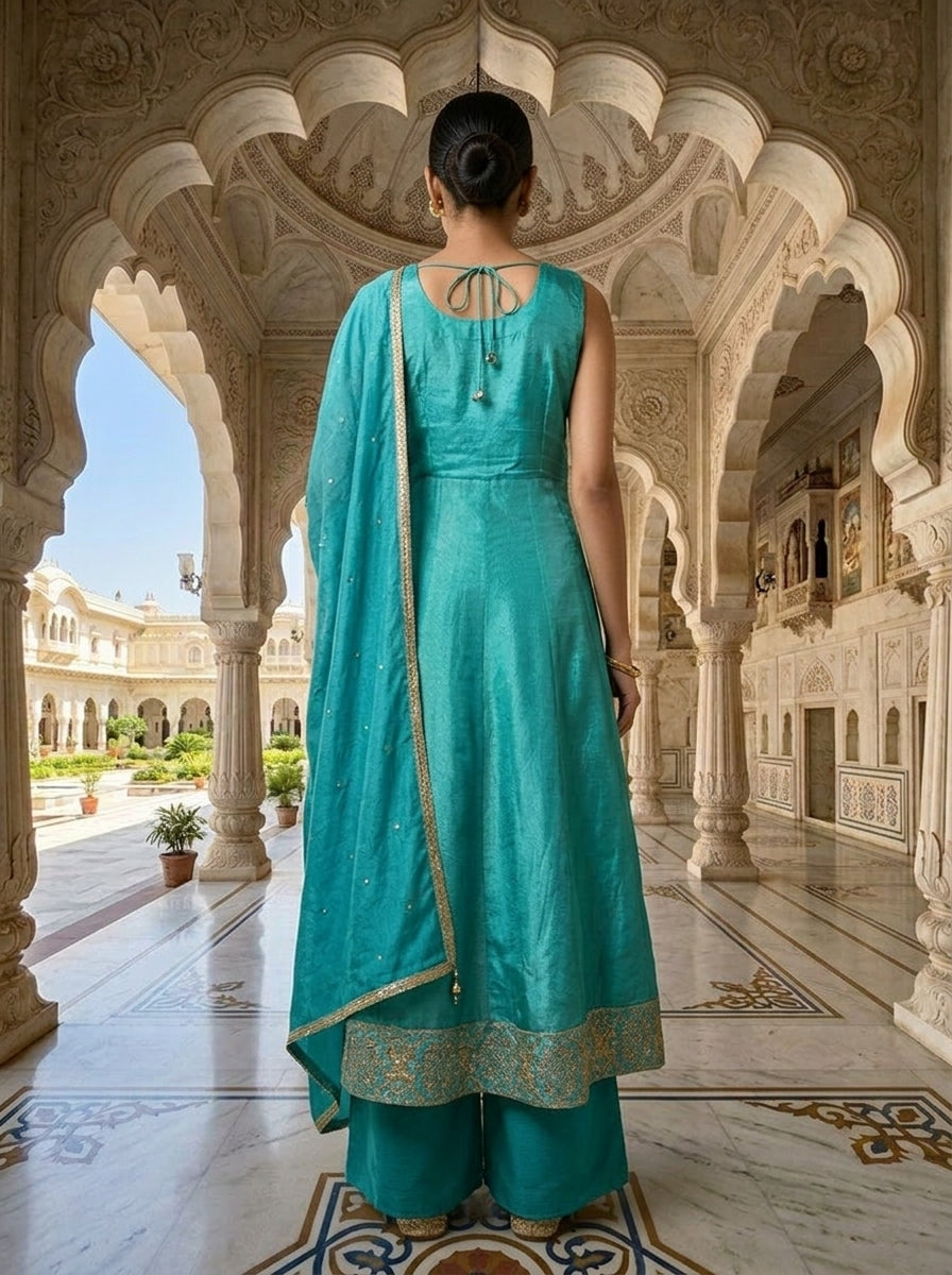 Neerus Green tissue embellished suit set - side view