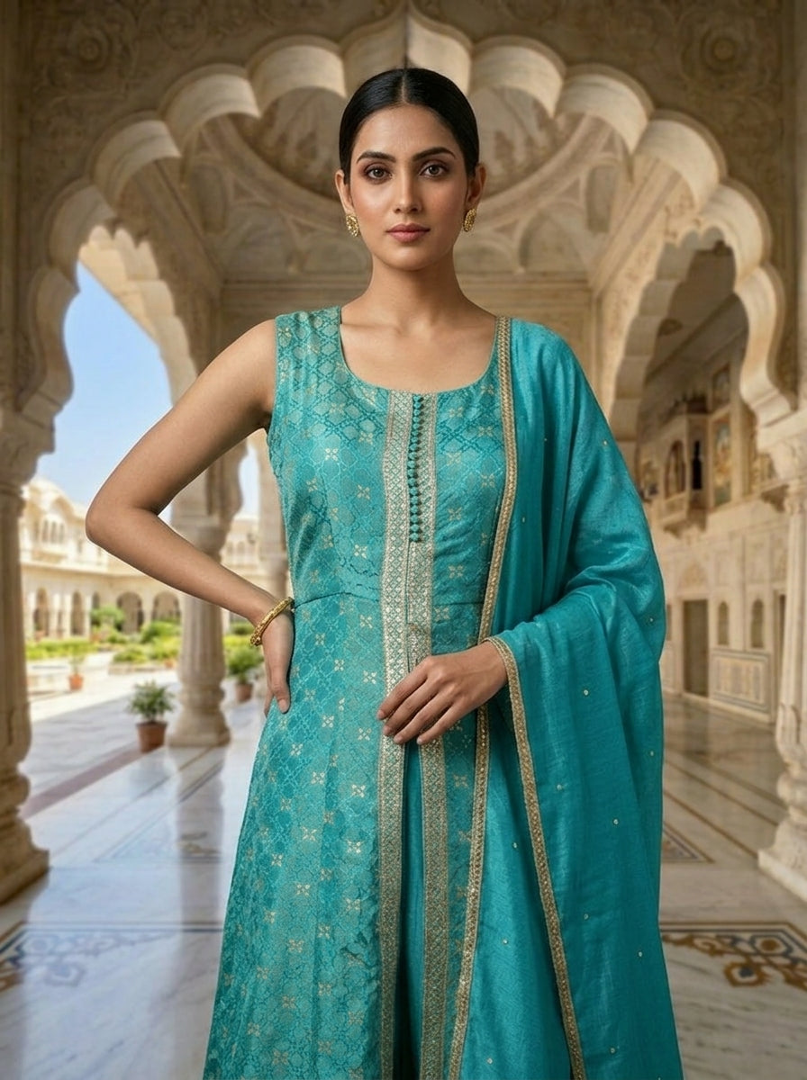 Neerus Green tissue embellished suit set - detail view 1