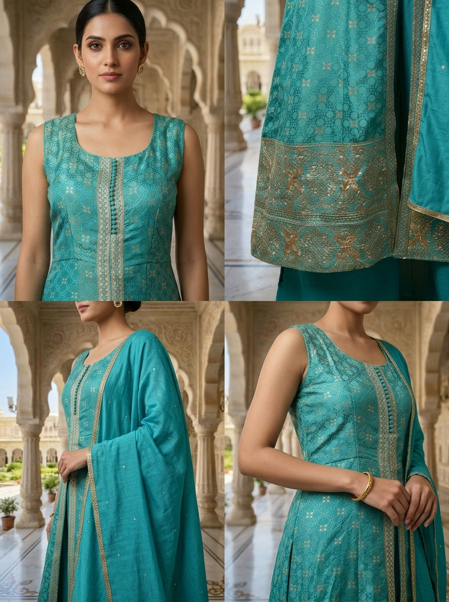 Neerus Green tissue embellished suit set - detail view 2