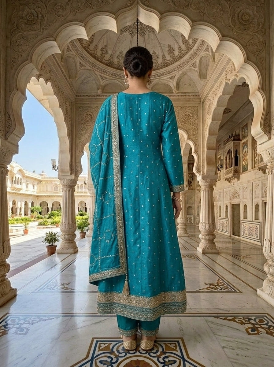 Neerus Green tissue embellished suit set - side view