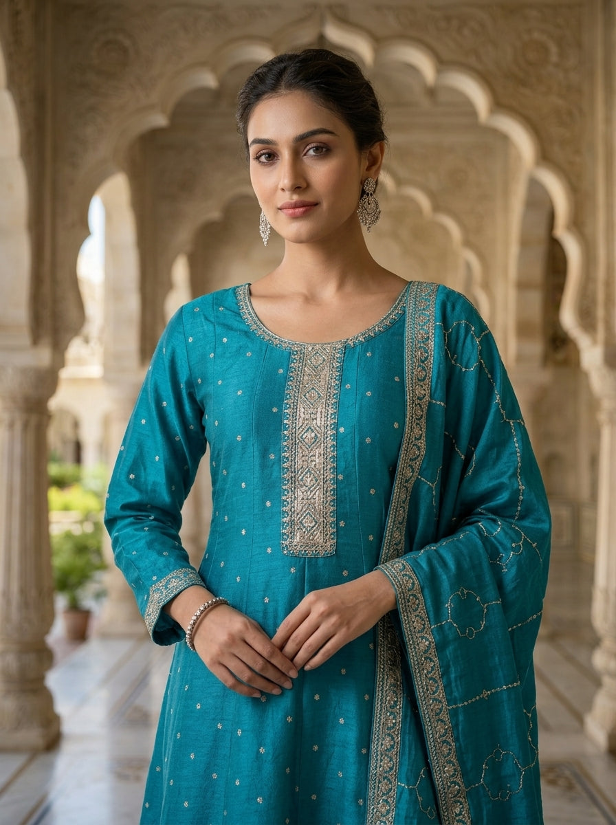 Neerus Green tissue embellished suit set - detail view 1