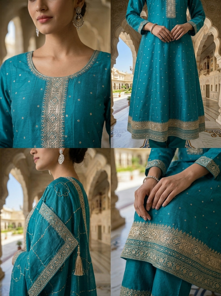 Neerus Green tissue embellished suit set - detail view 2