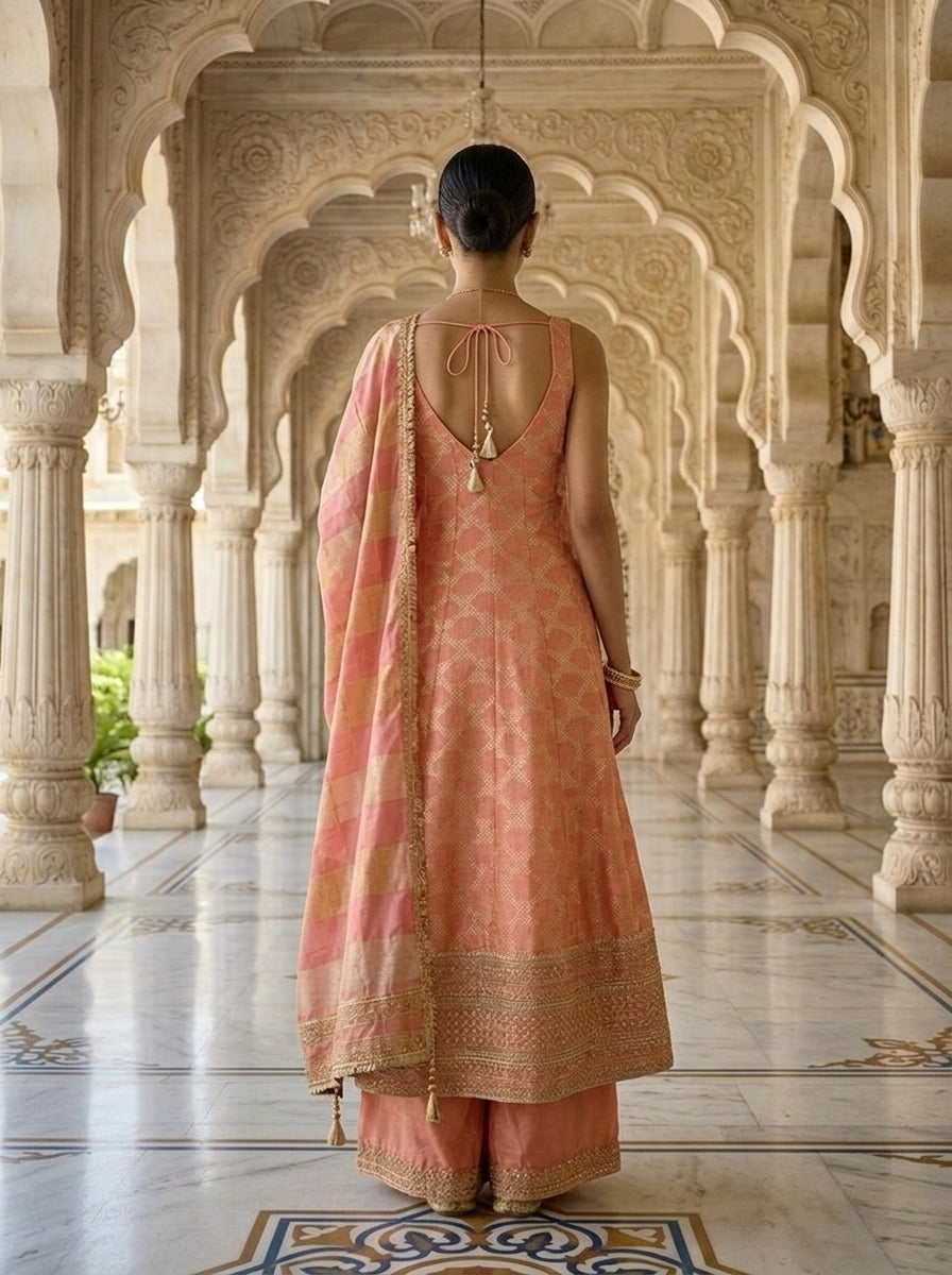Neerus Orange tissue embroidered suit set - side view