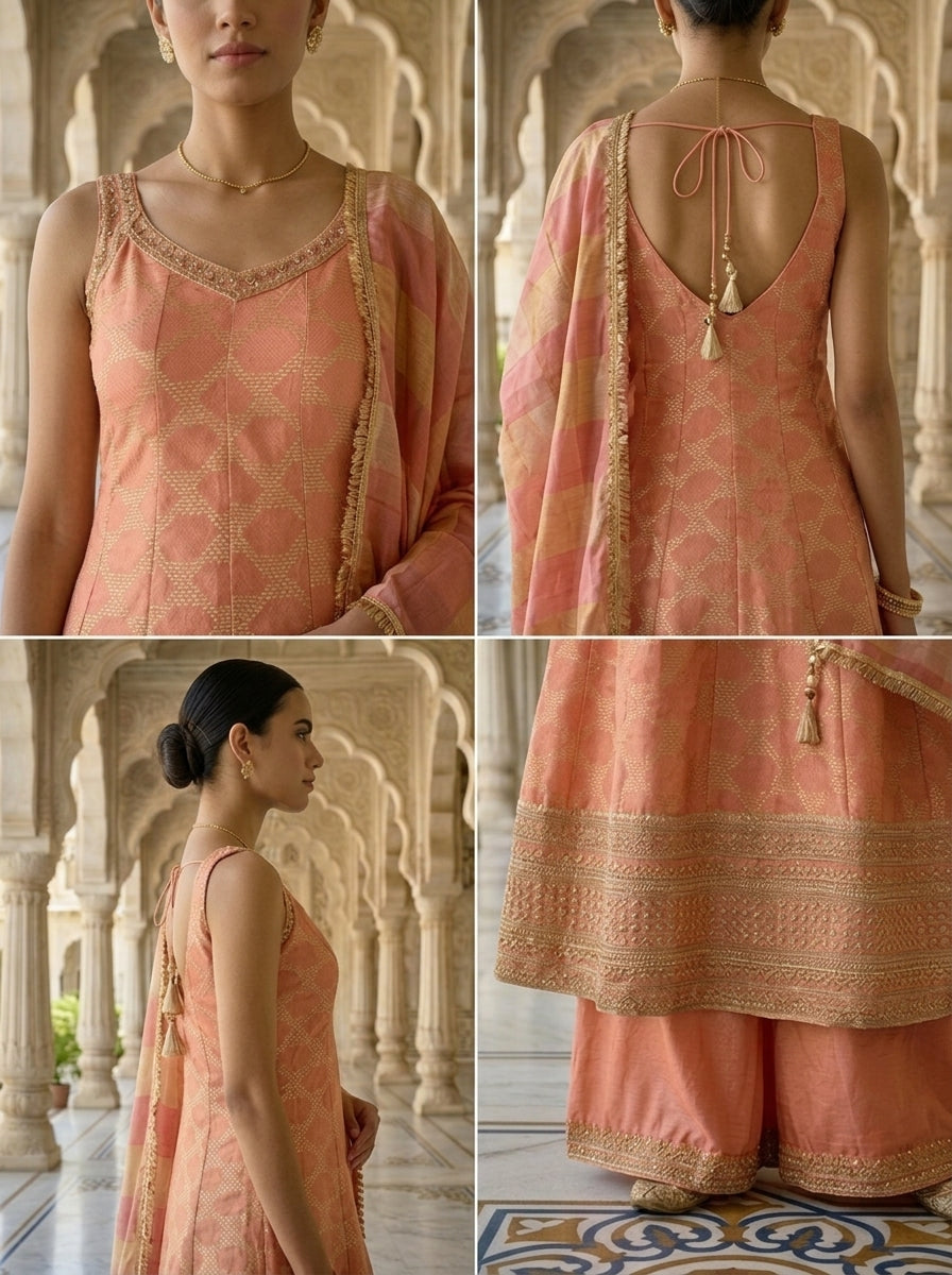 Neerus Orange tissue embroidered suit set - detail view 2
