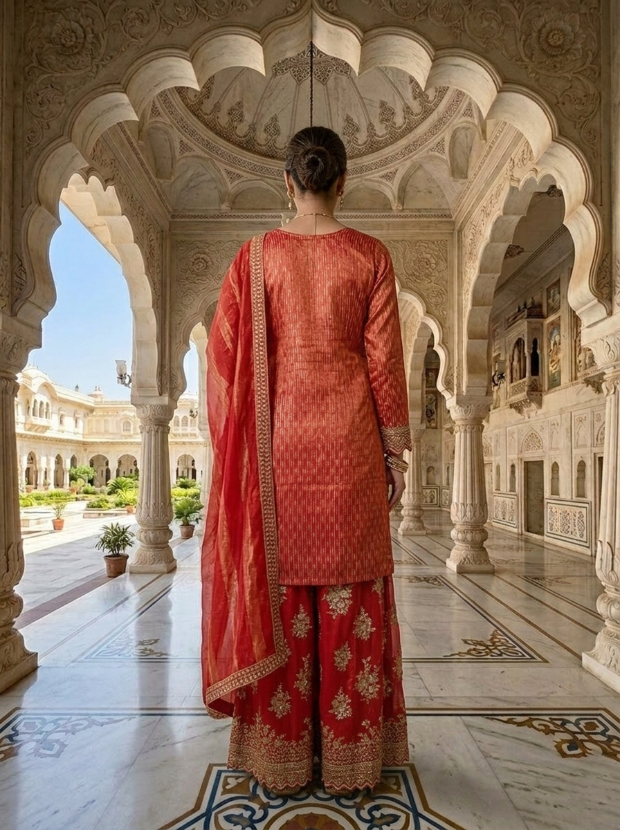 Neerus Red tissue embellished suit set - detail view 2