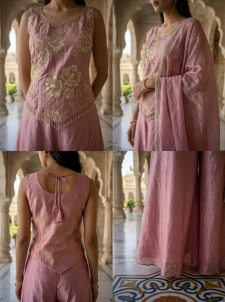 Neerus Purple tissue embellished suit set - detail view 2