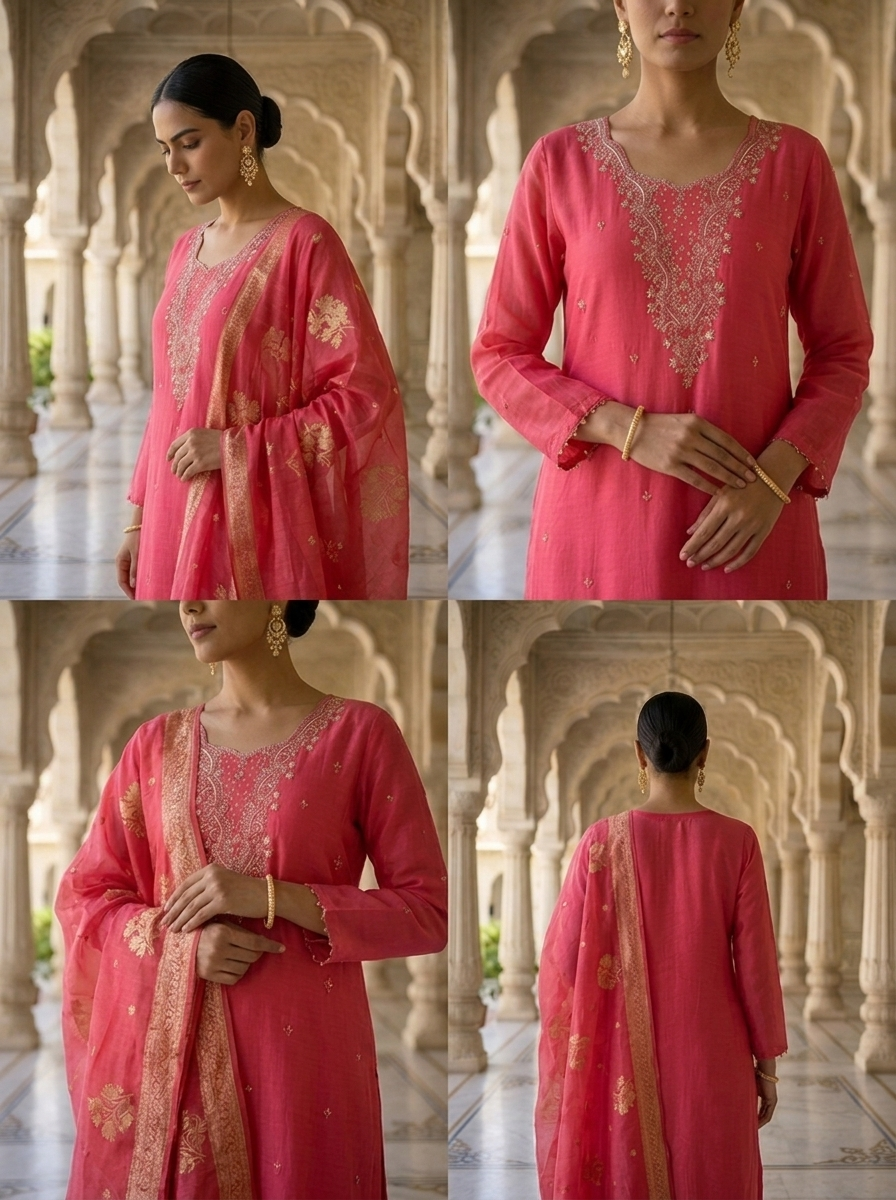 Neerus Pink muslin embellished suit set - detail view 2