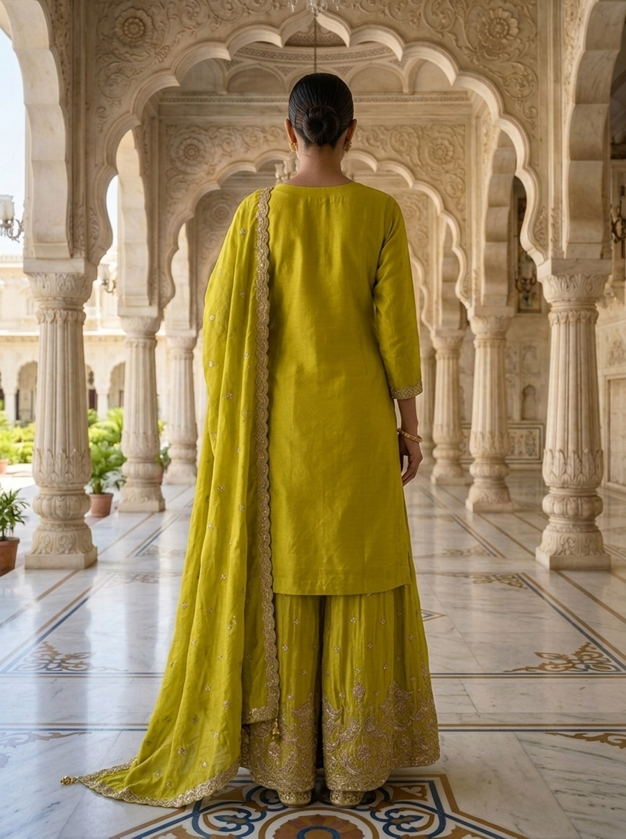 Neerus Green tissue embellished suit set - side view