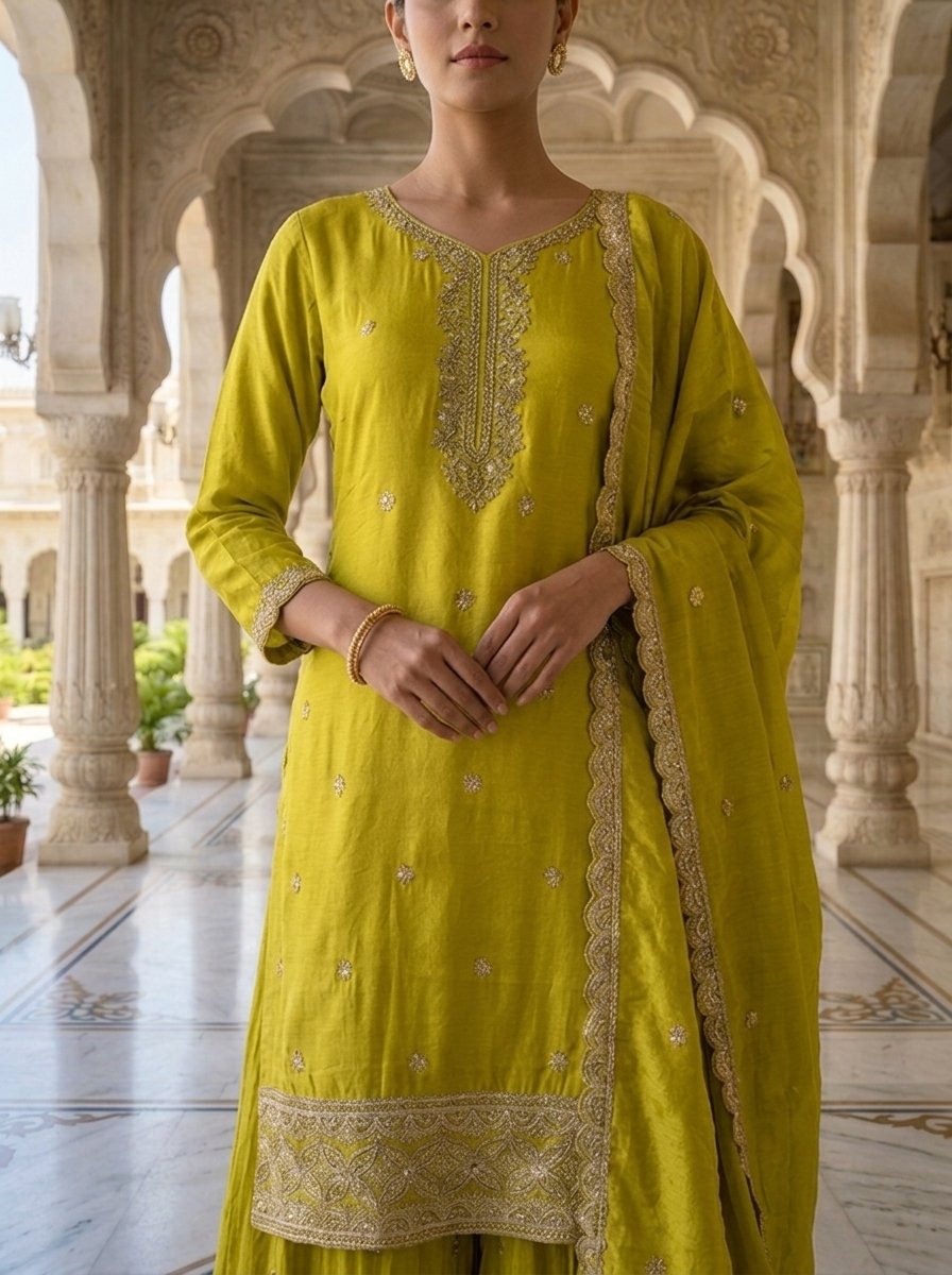 Neerus Green tissue embellished suit set - detail view 1