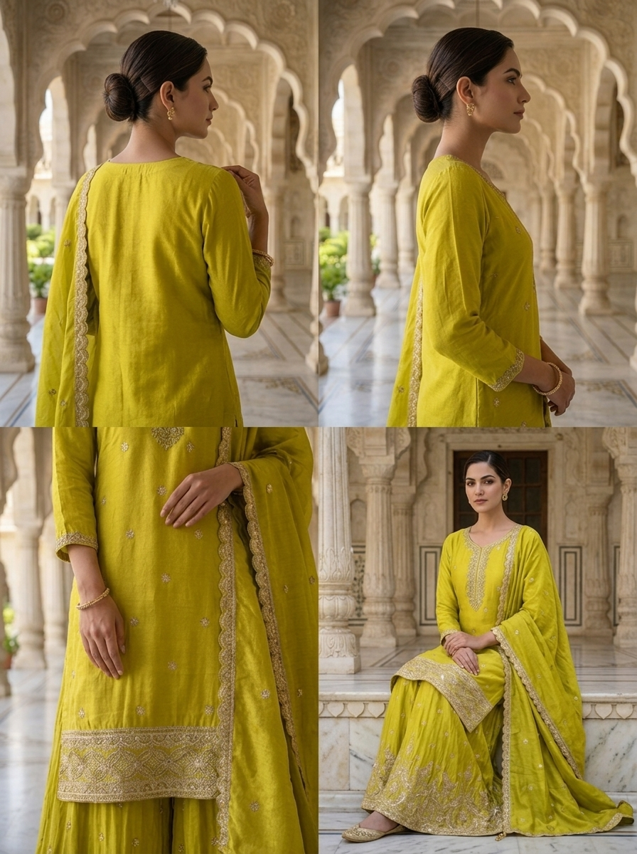 Neerus Green tissue embellished suit set - detail view 2