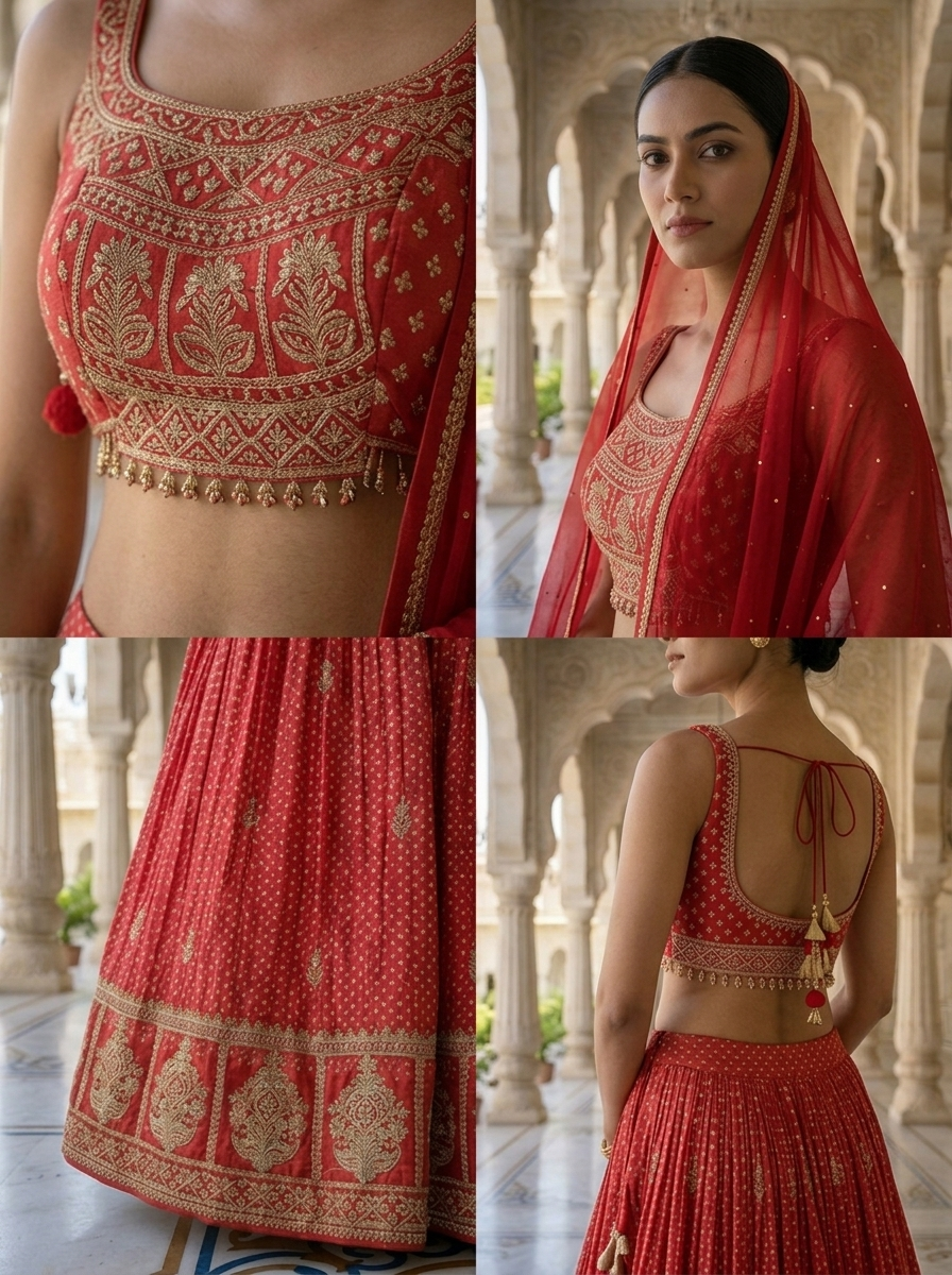 Neerus Pink tissue embroidered lehenga set - detail view 2