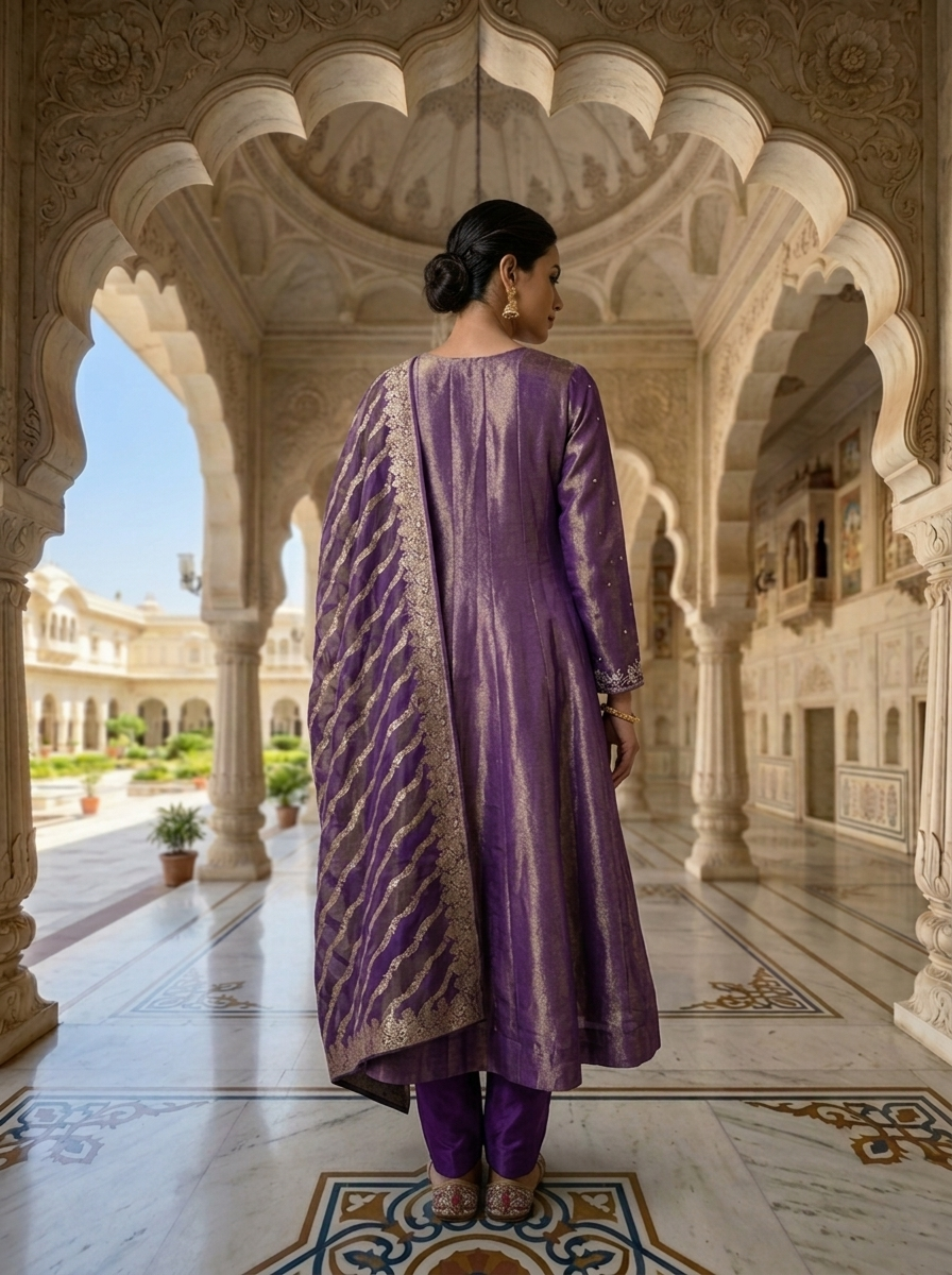 Neerus Purple tissue embellished suit set - side view