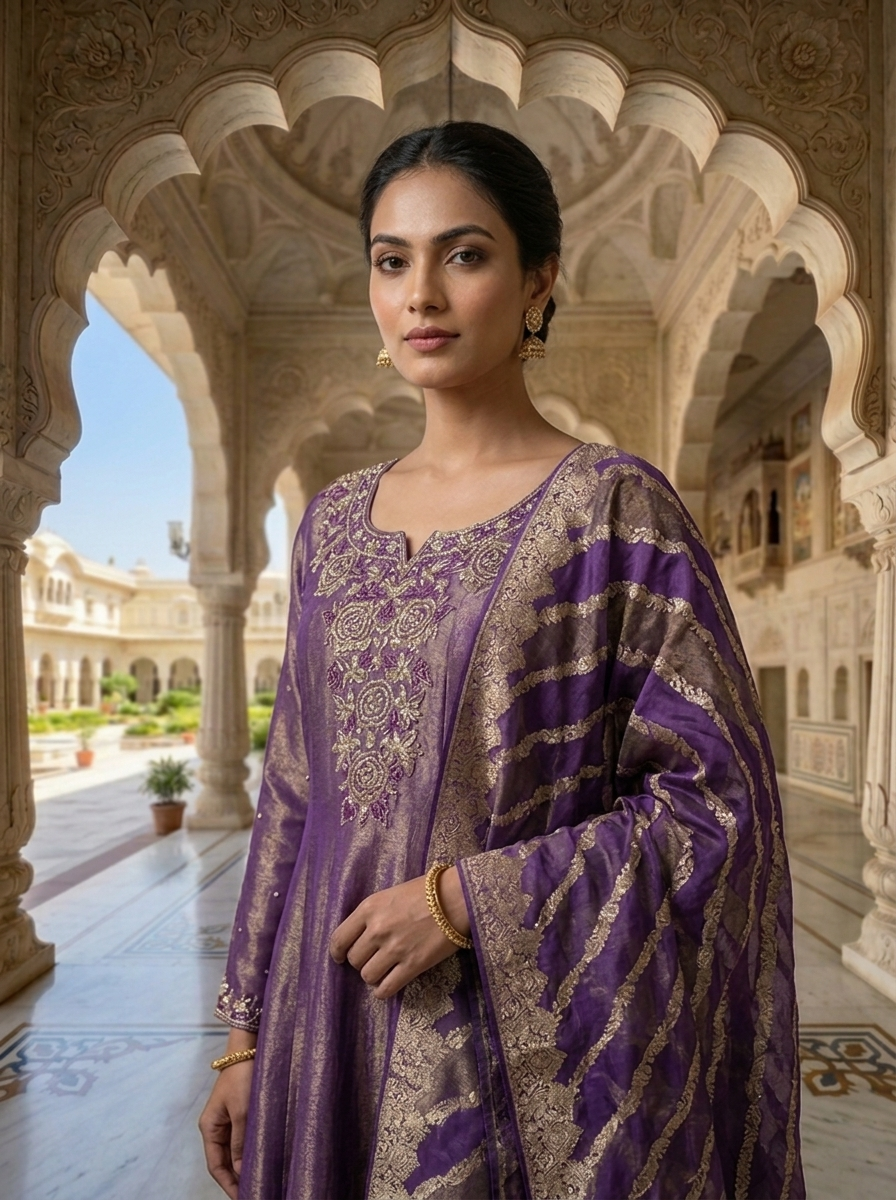 Neerus Purple tissue embellished suit set - detail view 1