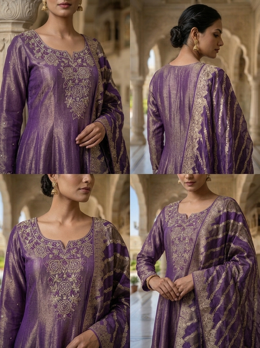 Neerus Purple tissue embellished suit set - detail view 2