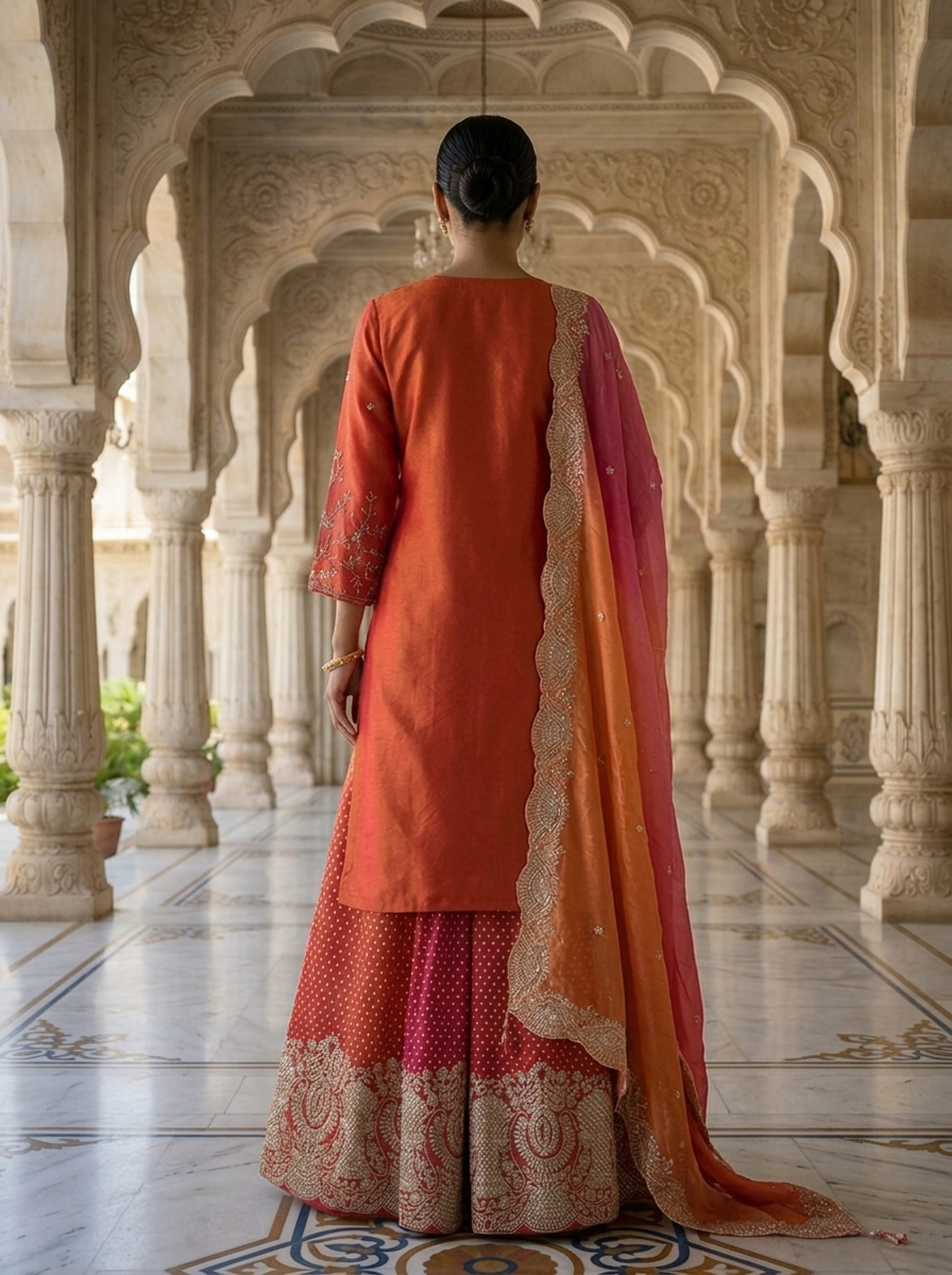 Neerus Red tissue embroidered suit set - side view