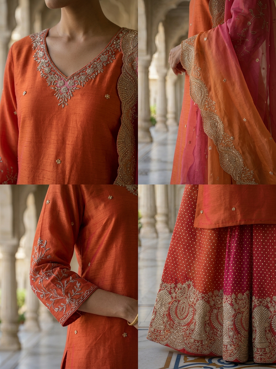 Neerus Red tissue embroidered suit set - detail view 2