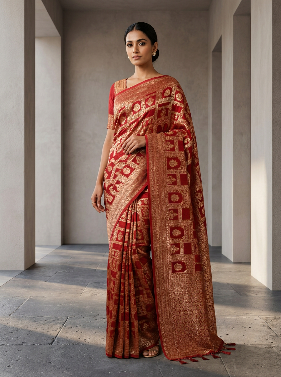 Maroon Banaras Weaved Saree