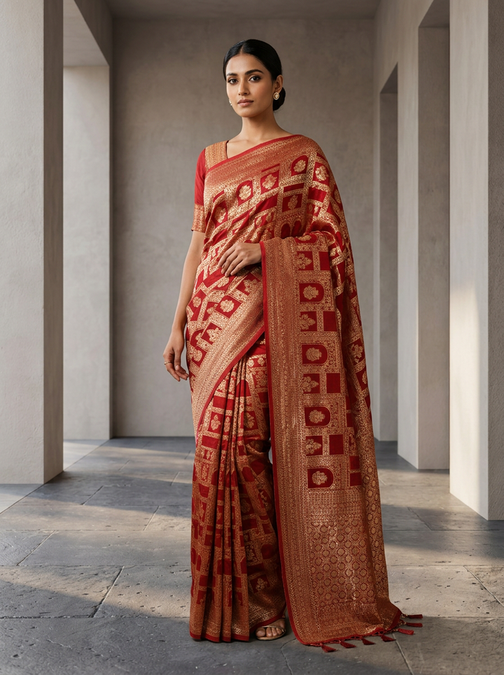 Maroon Banaras Weaved Saree