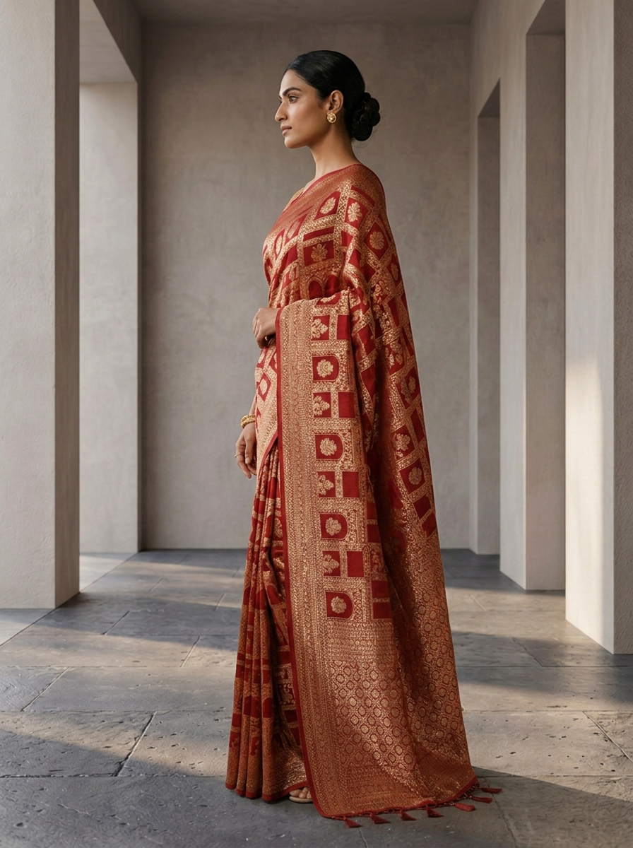 Maroon Banaras Weaved Saree