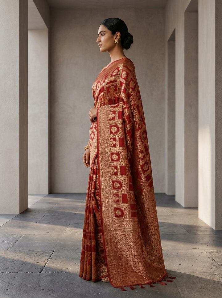 Maroon Banaras Weaved Saree